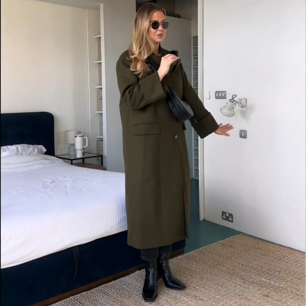 Viral Zara Coat with Scarf Wool, Olive Green. Sz xs/s - Picture 7 of 16